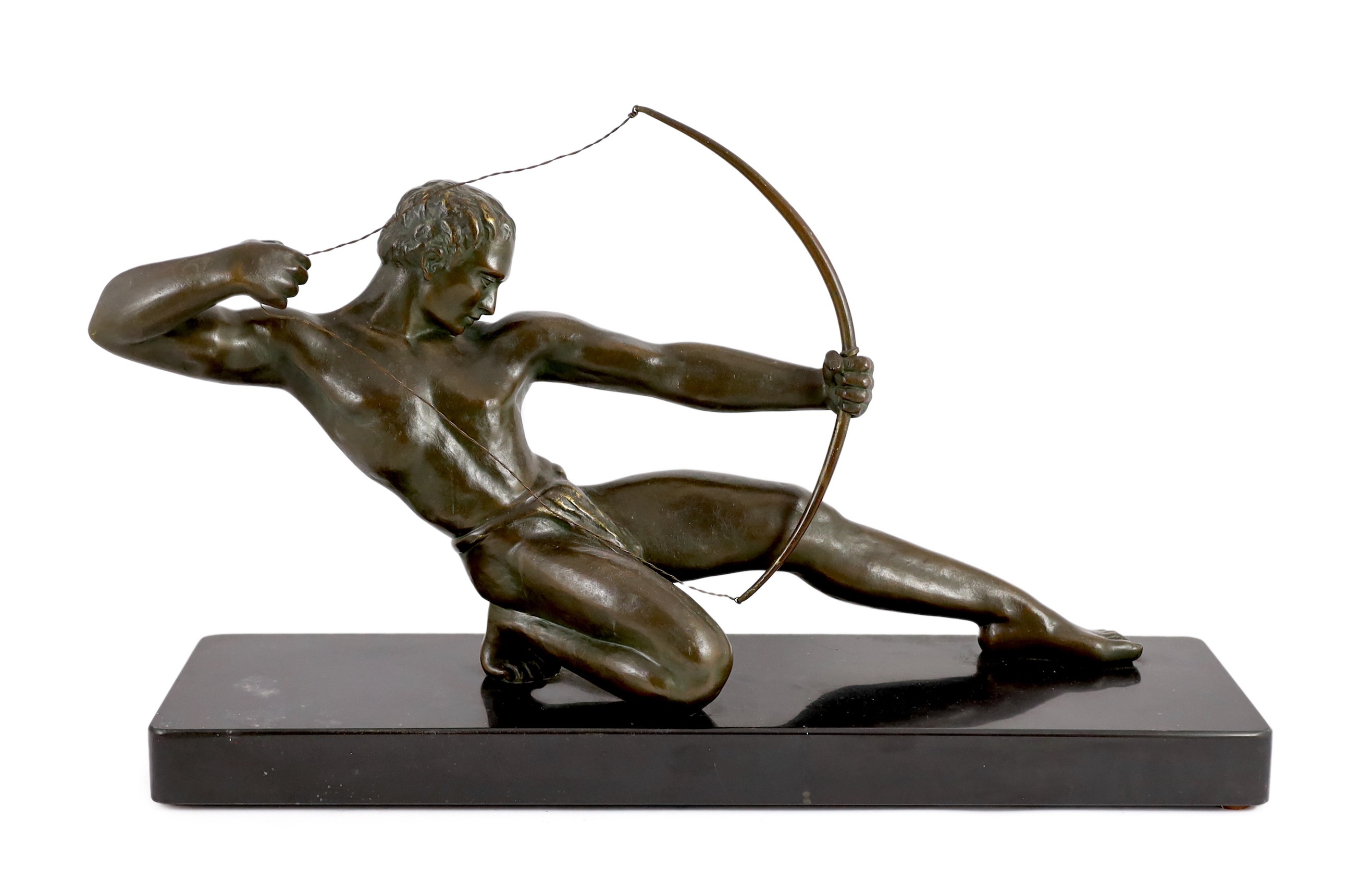 Salvator Riolo. NB. An Art Deco bronze figure of an archer, length 69cm depth 17cm height 39cm